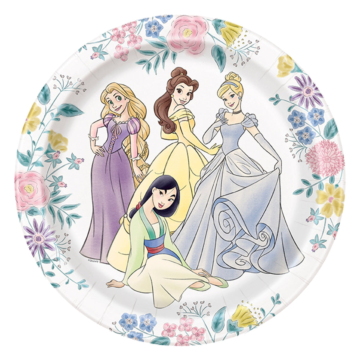 UNIQUE PARTY FAVORS Kids Birthday Disney Princesses Birthday Large Round Lunch Paper Plates, 9 Inches, 8 Count 011179210305