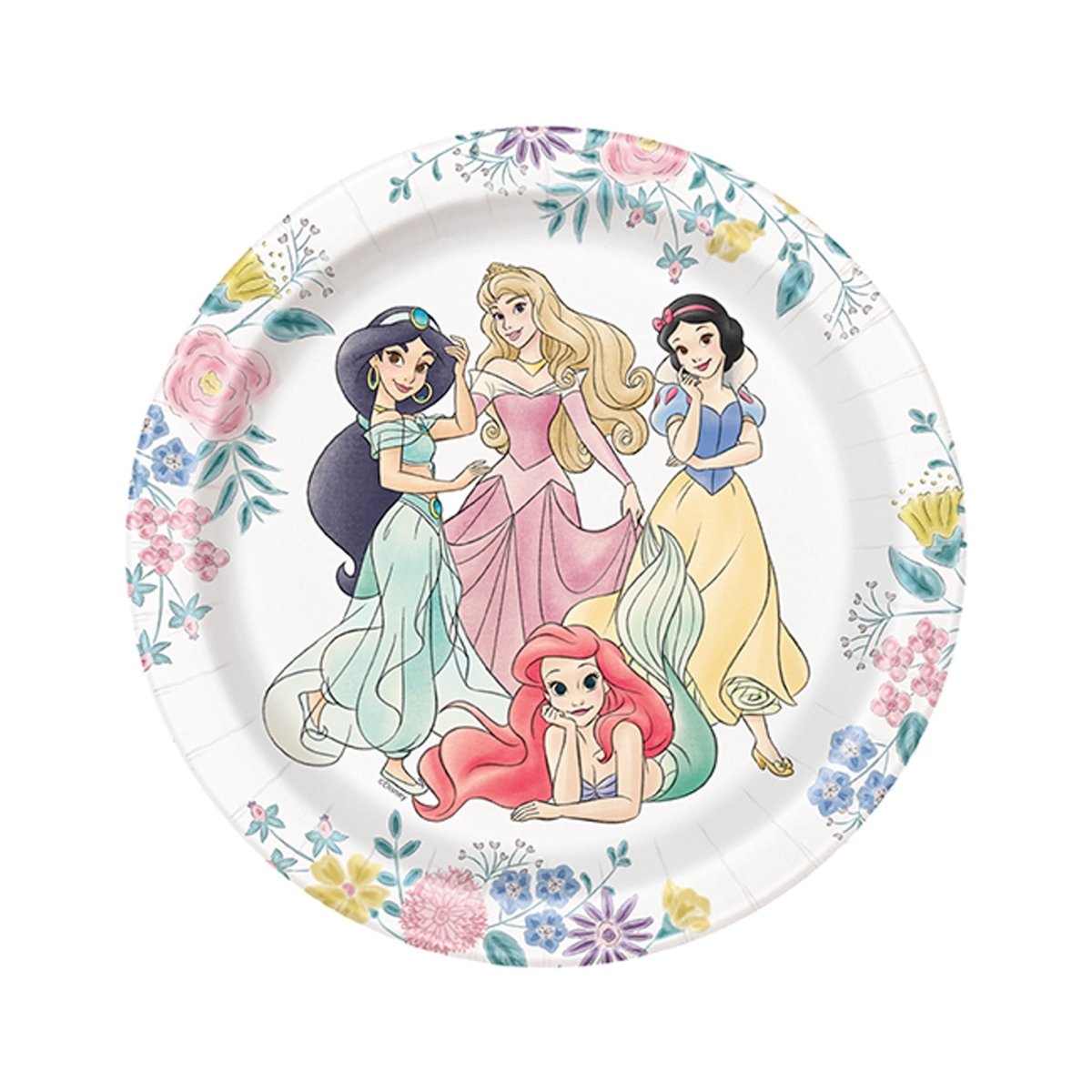UNIQUE PARTY FAVORS Kids Birthday Disney Princesses Birthday Small Round Dessert Paper Plates, 7 Inches, 8 Count 011179210473