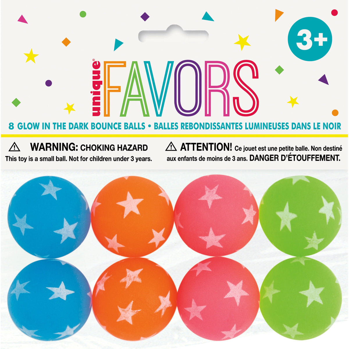 UNIQUE PARTY FAVORS Kids Birthday Glow in the Dark Bounce Balls, 8 Count 011179847266