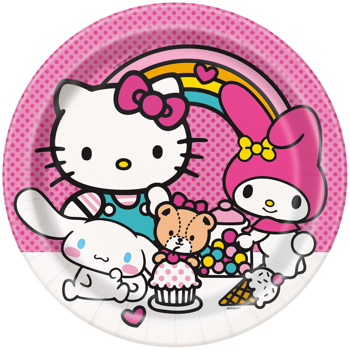 UNIQUE PARTY FAVORS Kids Birthday Hello Kitty and Friends Birthday Large Round Lunch Paper Plates, 9 Inches, 8 Count