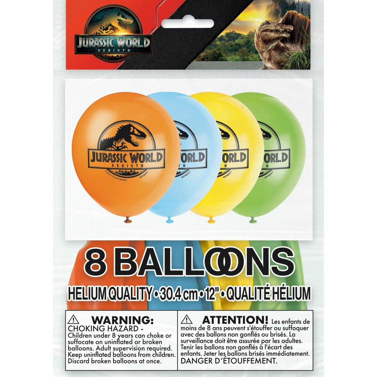 UNIQUE PARTY FAVORS Kids Birthday Jurassic World Birthday Latex Balloons, 12 Inches, 8 Count 011179154517