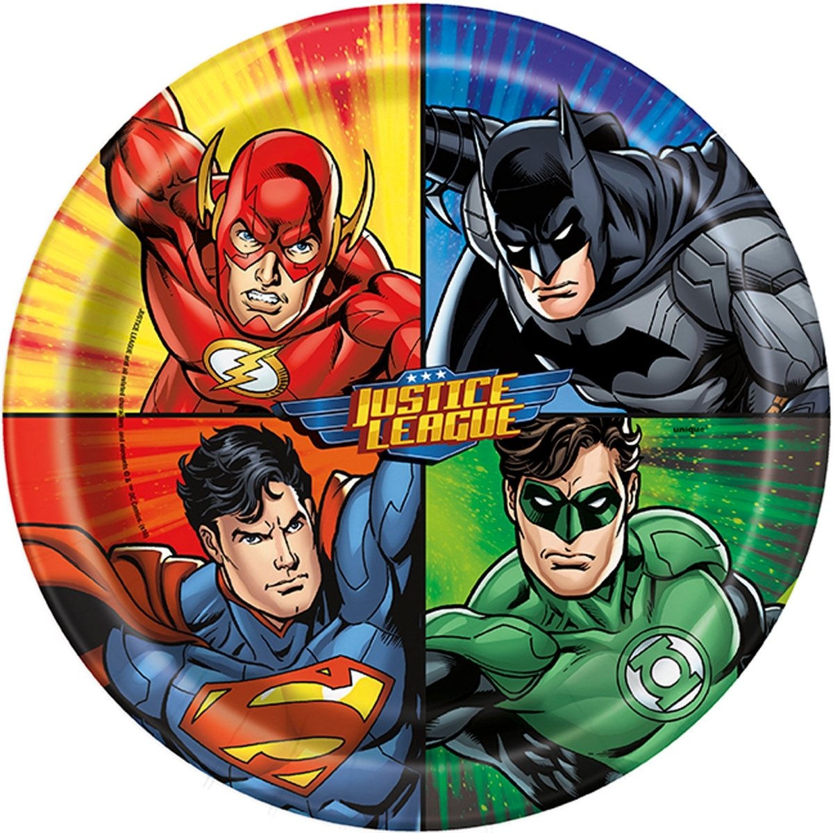 UNIQUE PARTY FAVORS Kids Birthday Justice League Large Round Lunch Paper Plates, 9 Inches, 8 Count 011179499656