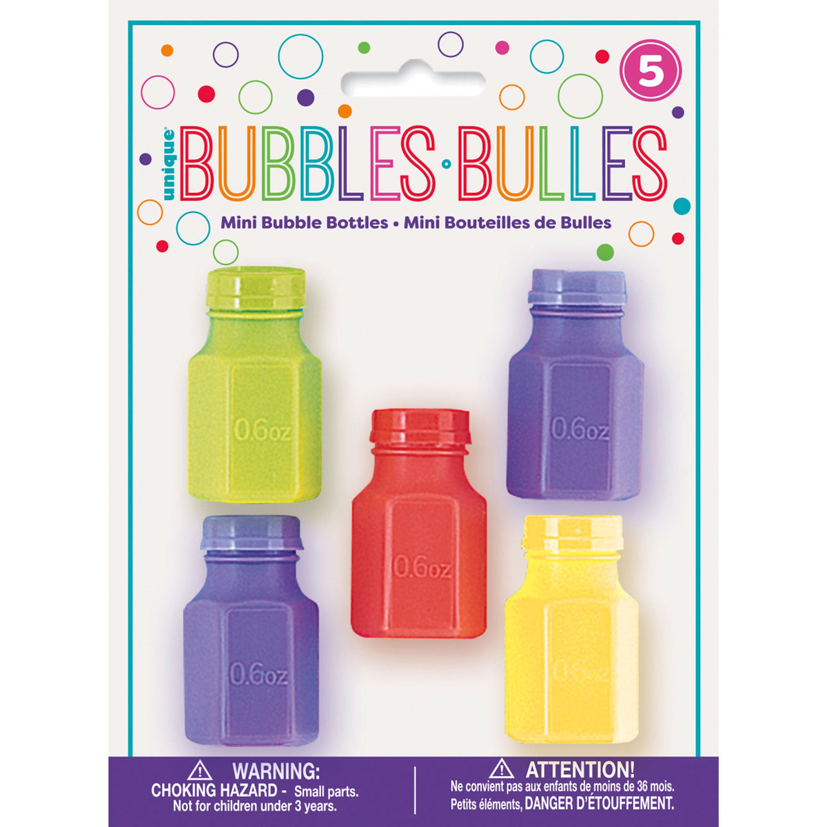 UNIQUE PARTY FAVORS Kids Birthday Mini Bubble Bottles, 0.6 oz, 5 Count 011179970032