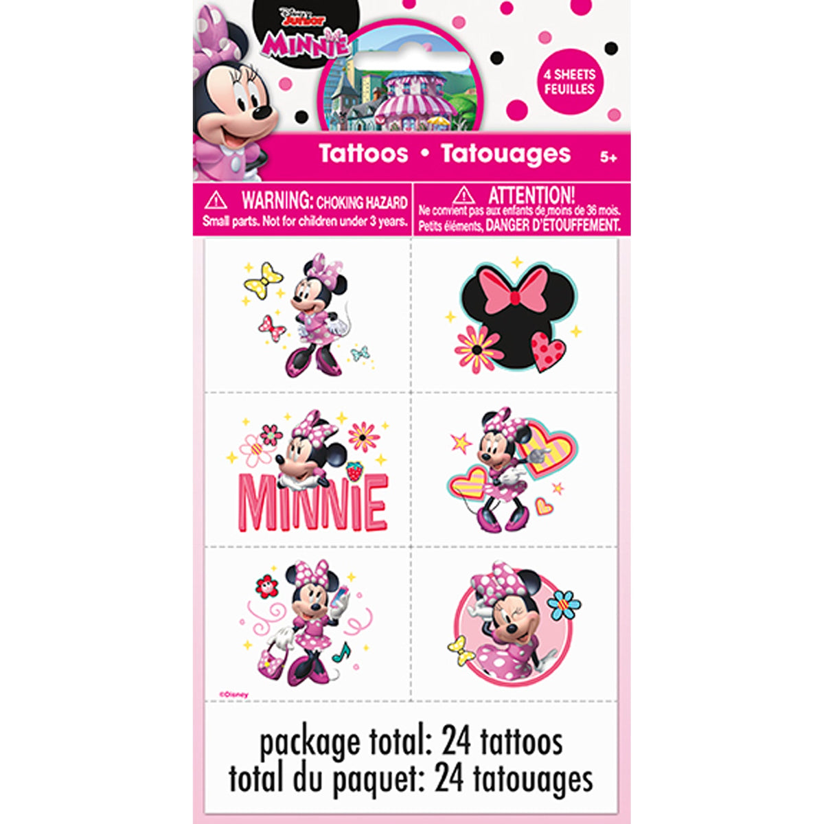 UNIQUE PARTY FAVORS Kids Birthday Minnie Mouse Birthday Temporary Tattoo Sheets, Disney, 4 Count 011179792405