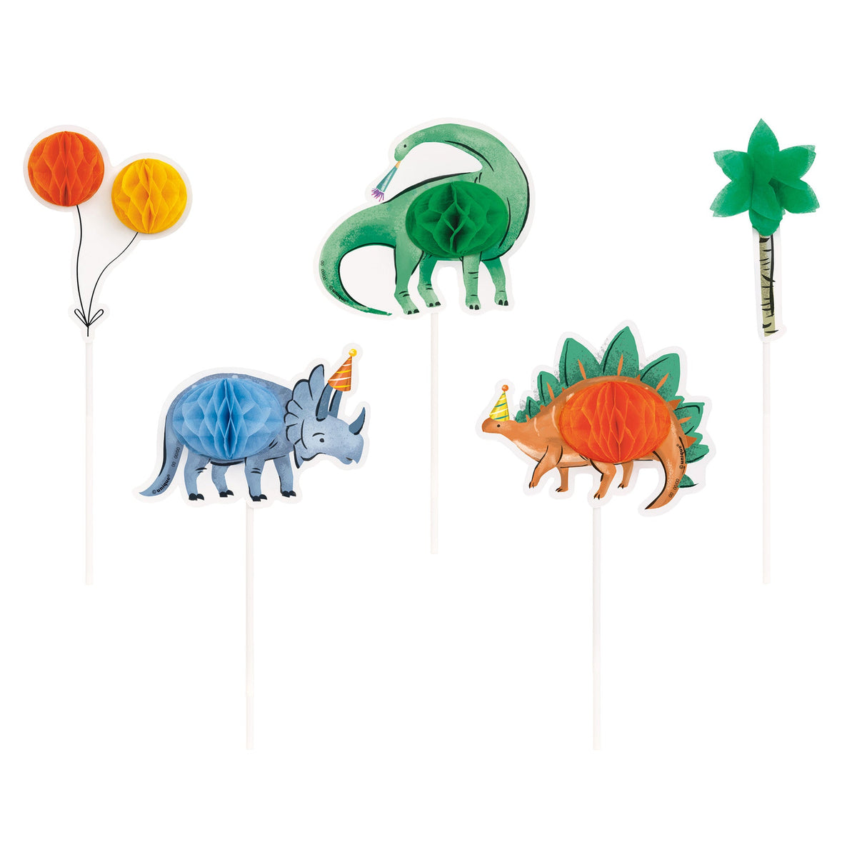 UNIQUE PARTY FAVORS Kids Birthday Partying Dinosaurs Birthday Honeycomb Cake Topper Kit, 5 Count 011179134700
