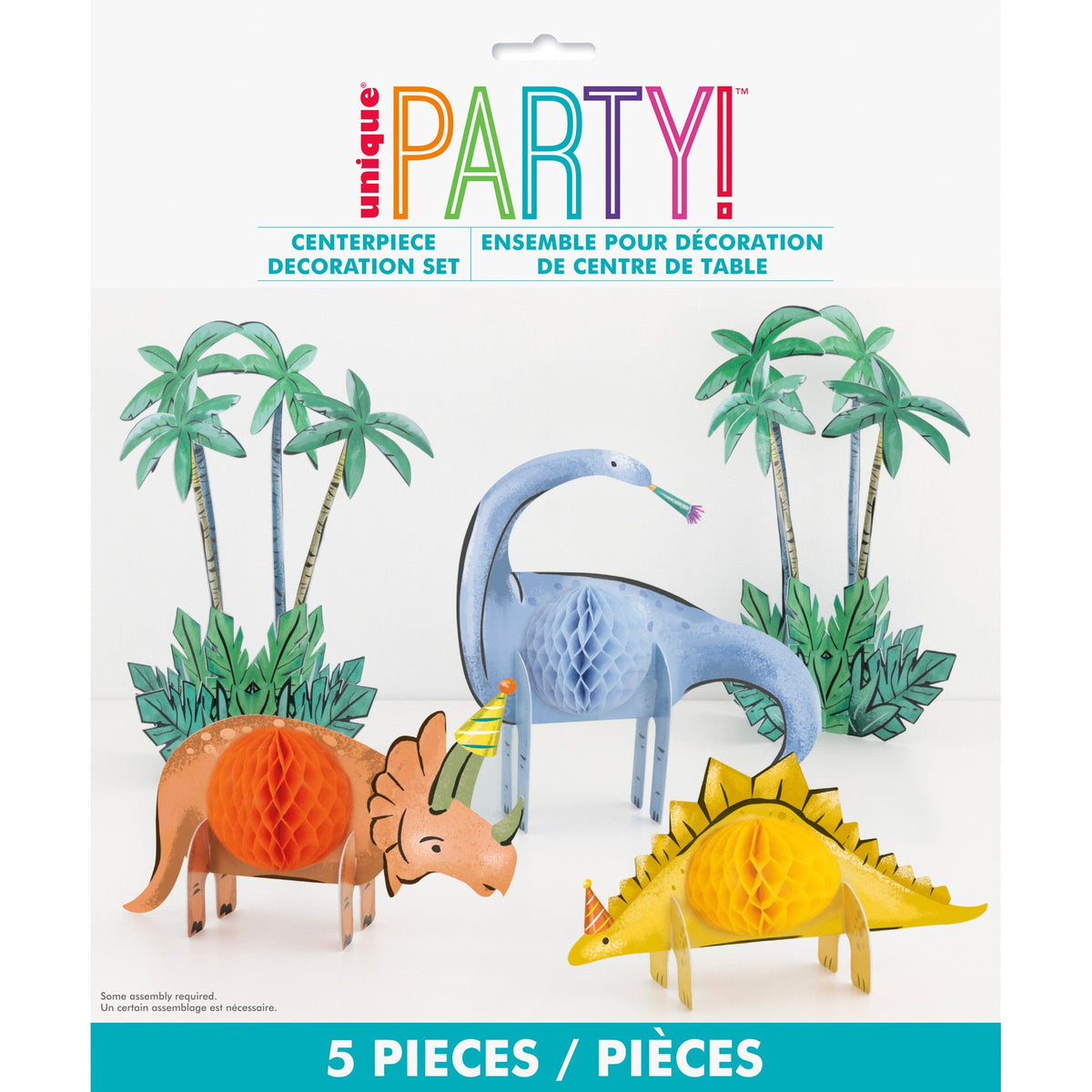 UNIQUE PARTY FAVORS Kids Birthday Partying Dinosaurs Birthday Honeycomb Centerpieces, 3 Count 011179134823