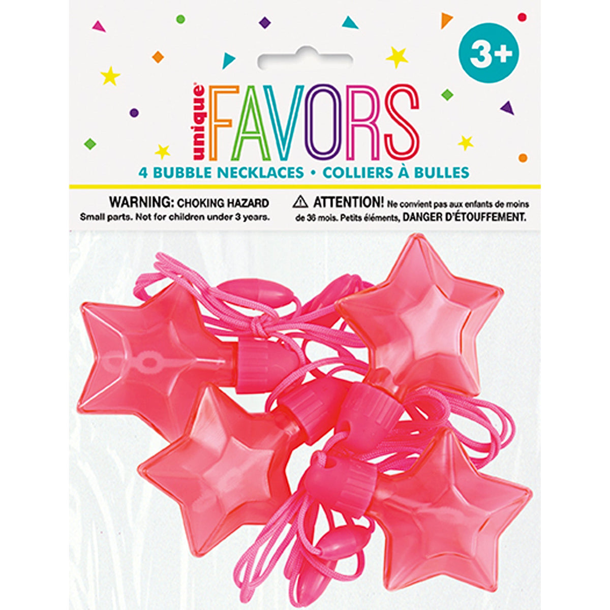 UNIQUE PARTY FAVORS Kids Birthday Pink Star Bubble Necklaces, 4 Count 011179847006