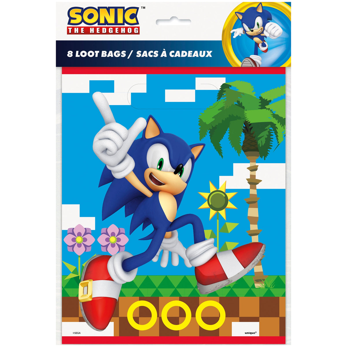 UNIQUE PARTY FAVORS Kids Birthday Sonic the Hedgehog Loot Bags, 8 Count 011179218400