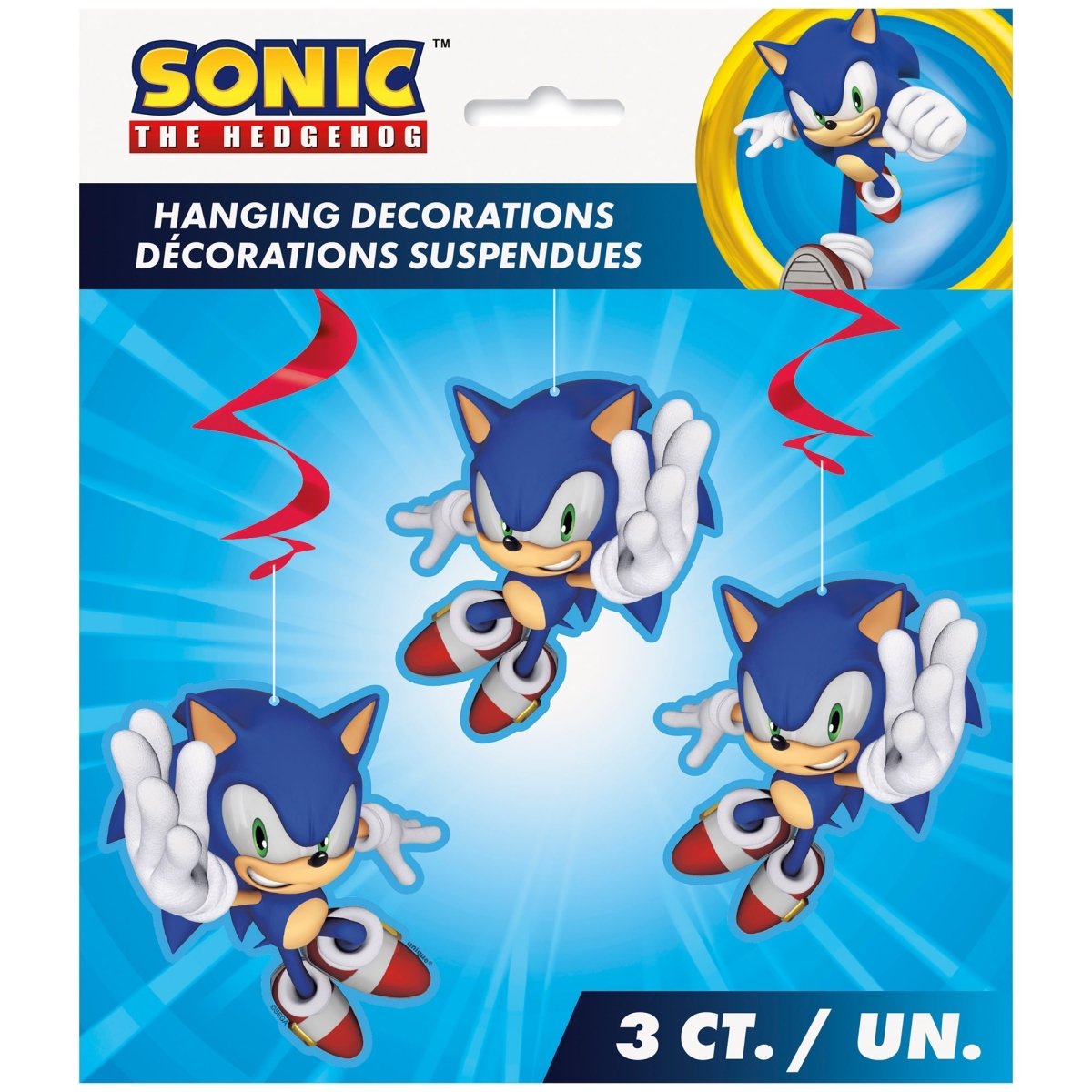 UNIQUE PARTY FAVORS Kids Birthday Sonic the Hedgehog Spiral Decorations, 3 Count 011179218479