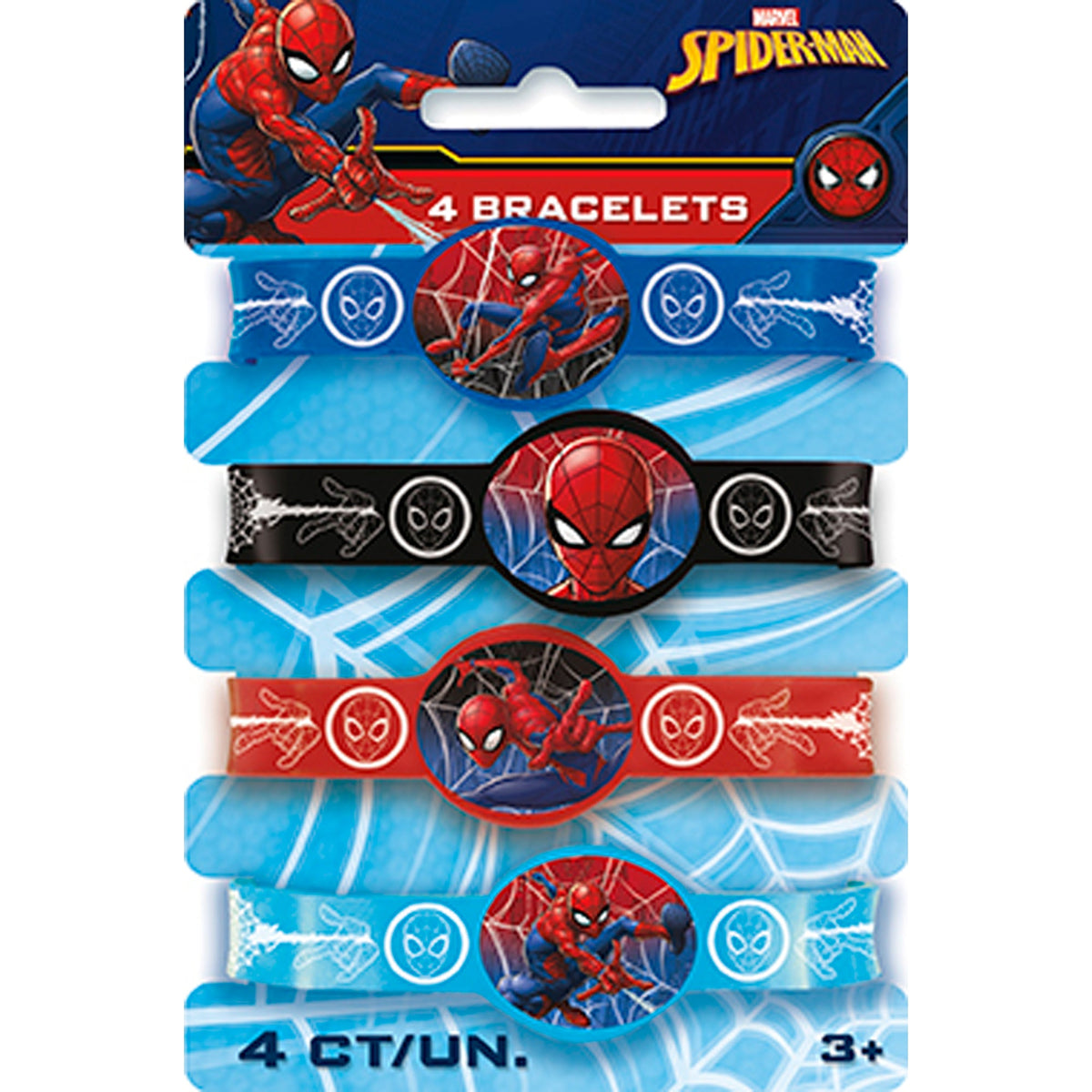 UNIQUE PARTY FAVORS Kids Birthday Spider-Man Birthday Stretchy Bracelets, Marvel, 4 Count 011179592494