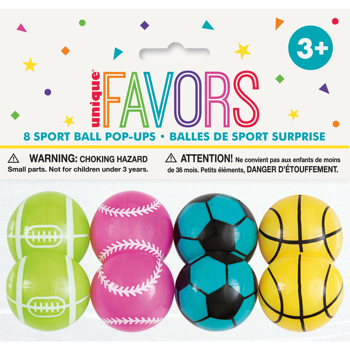 UNIQUE PARTY FAVORS Kids Birthday Sport Ball Pop-Ups, 8 Count 011179847297