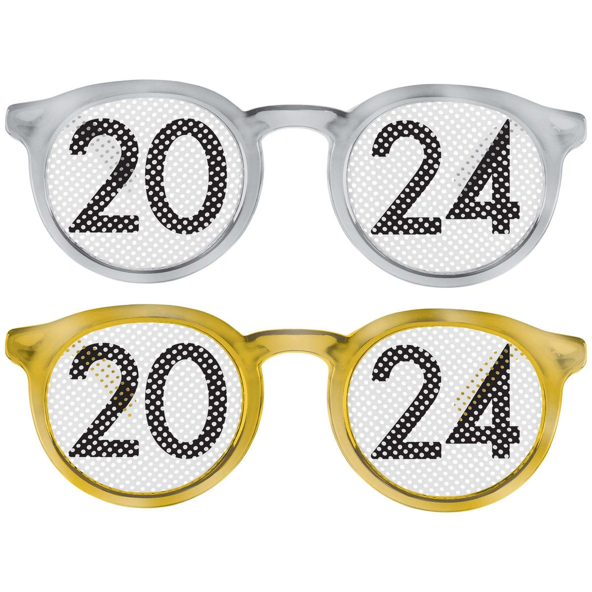 AMSCAN CA New Year 2024 New Year Plastic Glasses, Silver and Gold, 10 Count