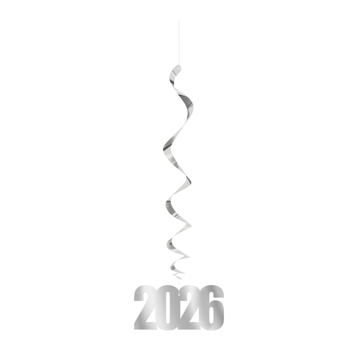 UNIQUE PARTY FAVORS New Year 2026 New Year's Eve Silver Spiral Decorations, 3 Count 011179177295