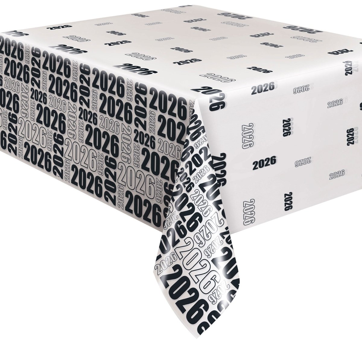 UNIQUE PARTY FAVORS New Year Black & White 2026 Plastic Table Cover, 54 X 108 Inches, 1 Count 011179177240