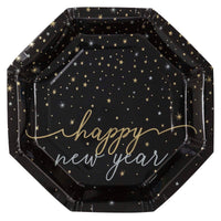 UNIQUE PARTY FAVORS New Year Disco New Year's Large Octagon Shaped Lunch Paper Plates, 9 Inches, 8 Count