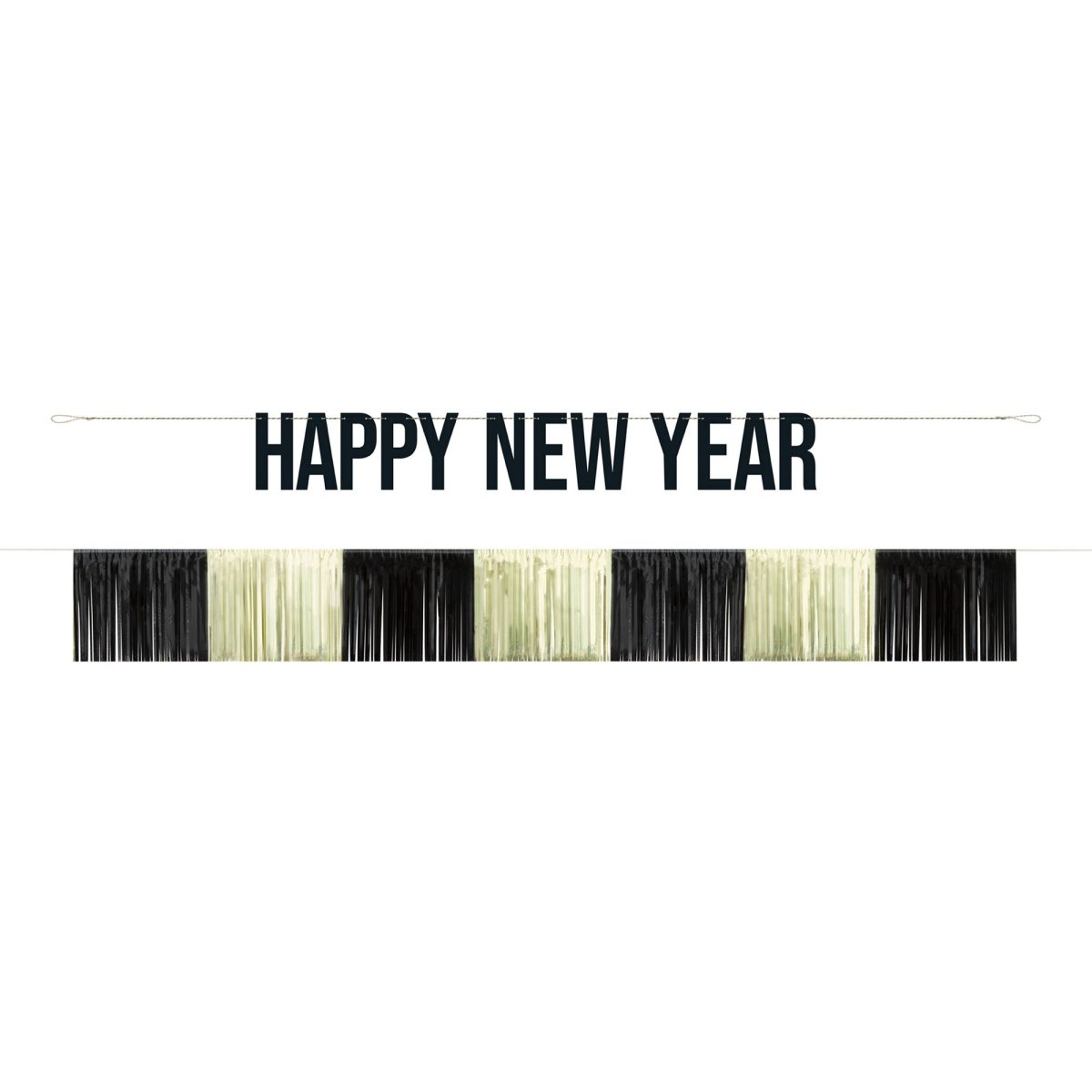 UNIQUE PARTY FAVORS New Year Gold and Black Happy New Year Fringe Banner Set, 2 Count 011179126231