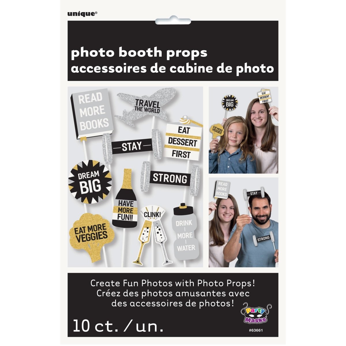 UNIQUE PARTY FAVORS New Year New Year's Resolution Photo Props, 10 Count 011179636617