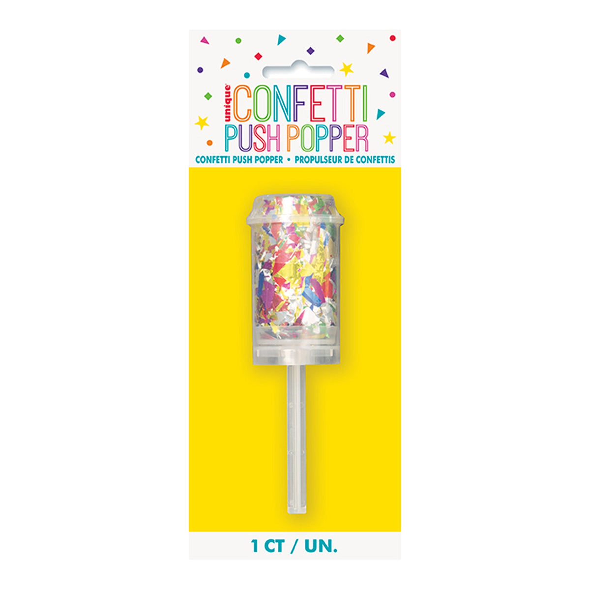 UNIQUE PARTY FAVORS Novelties Foil Multicolored Confetti Push Popper, 1 Count 011179635955
