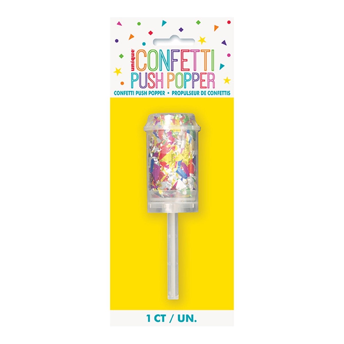 UNIQUE PARTY FAVORS Novelties Foil Multicolored Confetti Push Popper, 1 Count 011179635955