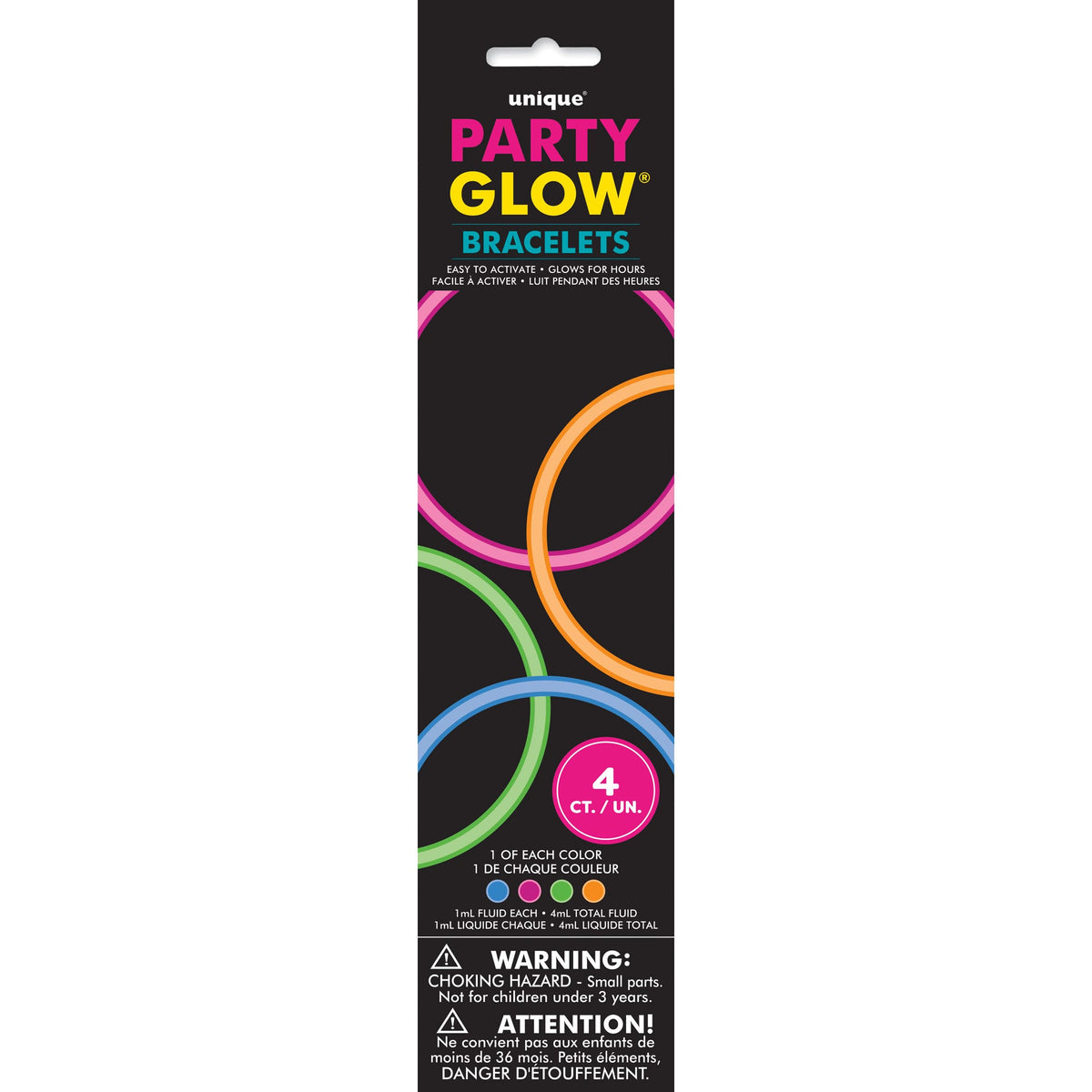 UNIQUE PARTY FAVORS Party Supplies Glow Stick Bracelets, 8 Inches, 4 Count 011179550203