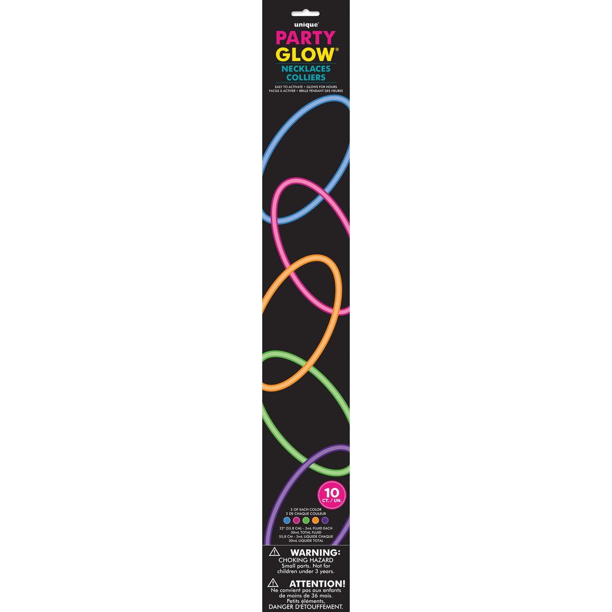 UNIQUE PARTY FAVORS Party Supplies Glow Stick Necklaces, 22 Inches, 10 Count 011179550173