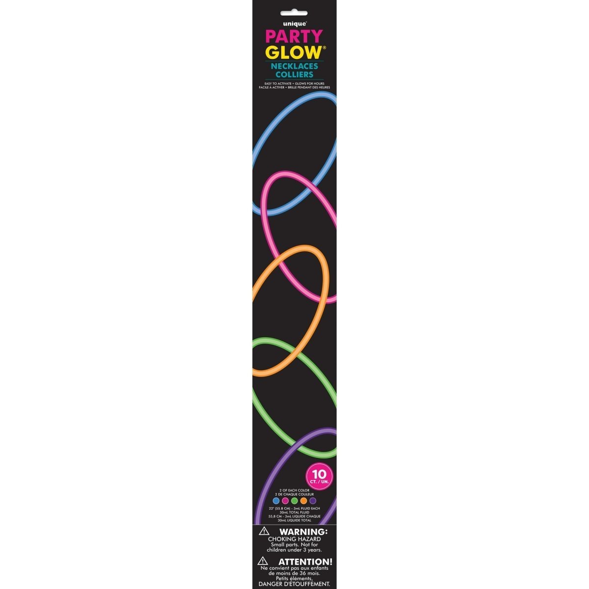 UNIQUE PARTY FAVORS Party Supplies Glow Stick Necklaces, 22 Inches, 10 Count 011179550173