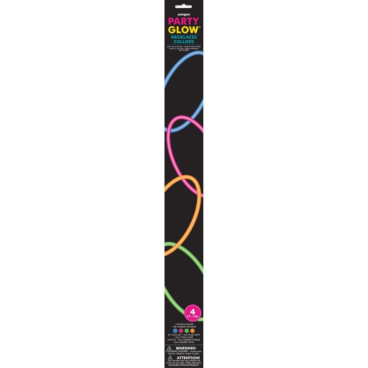 UNIQUE PARTY FAVORS Party Supplies Glow Stick Necklaces, 22 Inches, 4 Count 011179550159