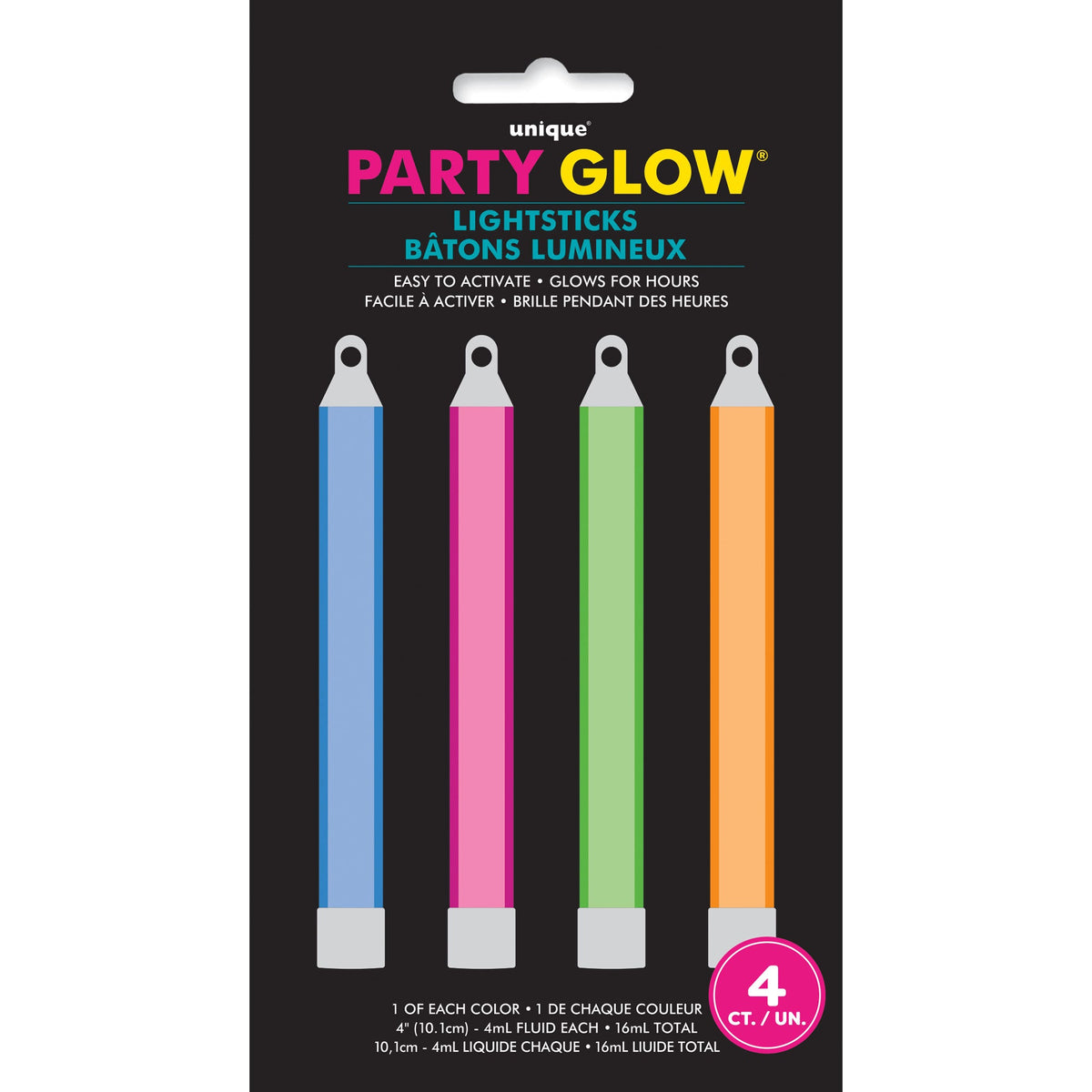 UNIQUE PARTY FAVORS Party Supplies Glow Sticks, 6 Inches, 4 Count 011179550128