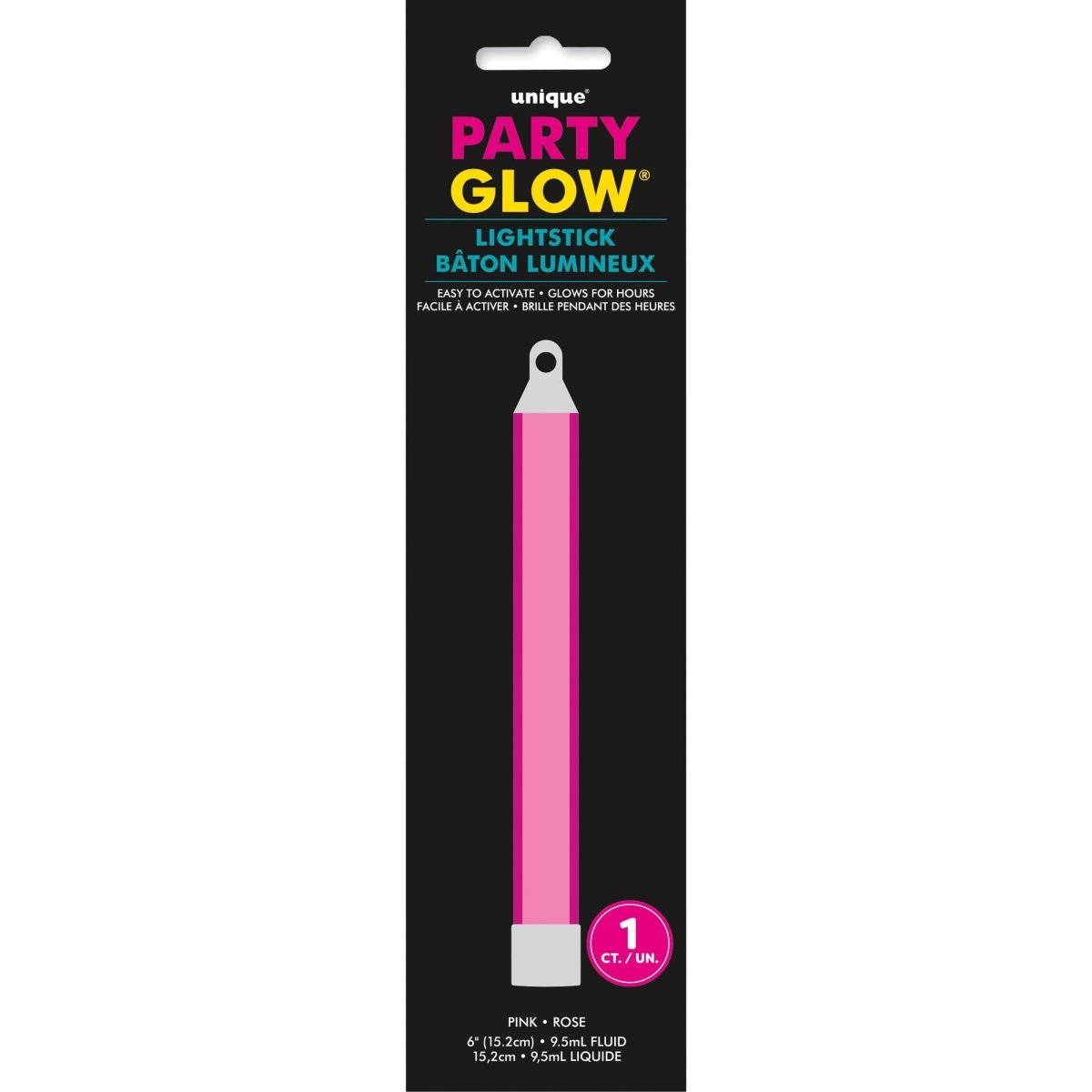 UNIQUE PARTY FAVORS Party Supplies Pink Glow Stick, 6 Inches, 1 Count 01117955425