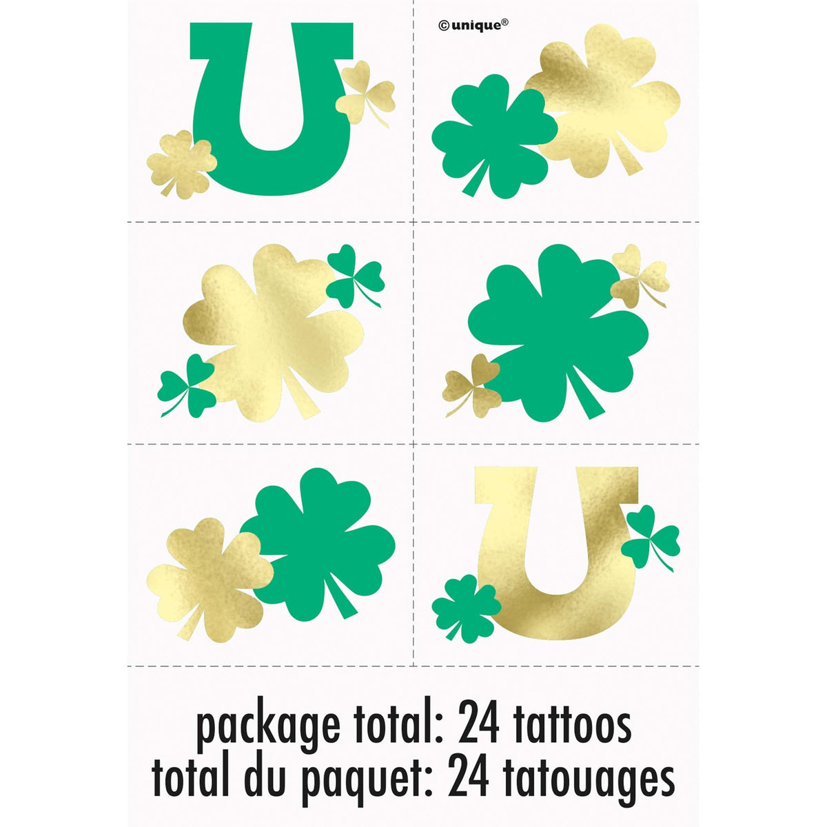 UNIQUE PARTY FAVORS St-Patrick Charming Shamrock Tattoos, 24 Count