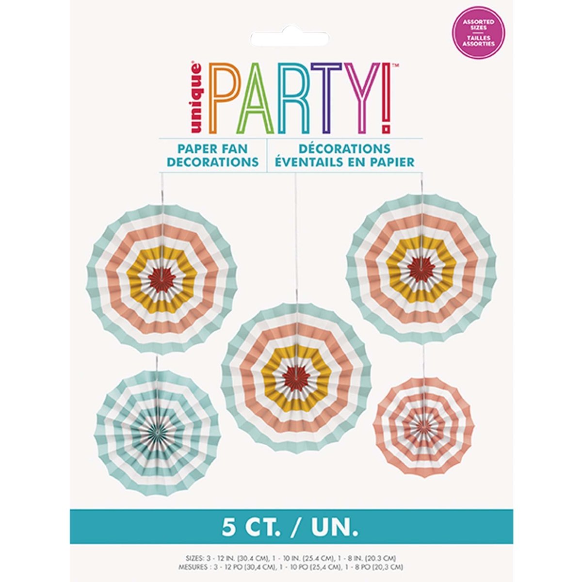 Poolside Summer Paper Fan Decorations, 5 Count Party Supplies Party