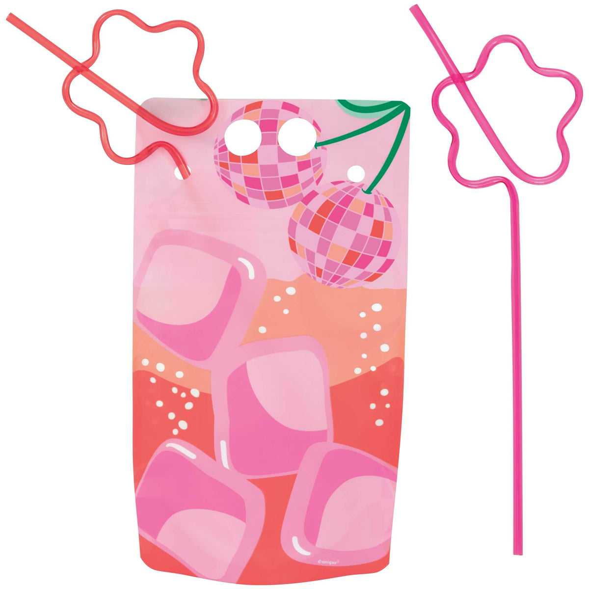 UNIQUE PARTY FAVORS Summer Summer Disco Drink Pouches with Straws, 14 Oz, 4 Count 011179136803