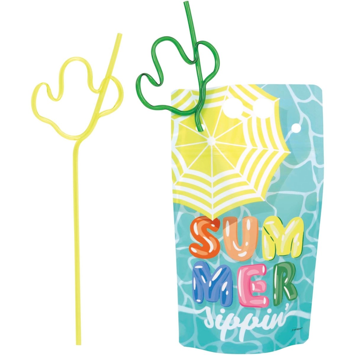 UNIQUE PARTY FAVORS Summer Summer Fun Drink Pouches with Shaped Straws, 4 Count 011179134175