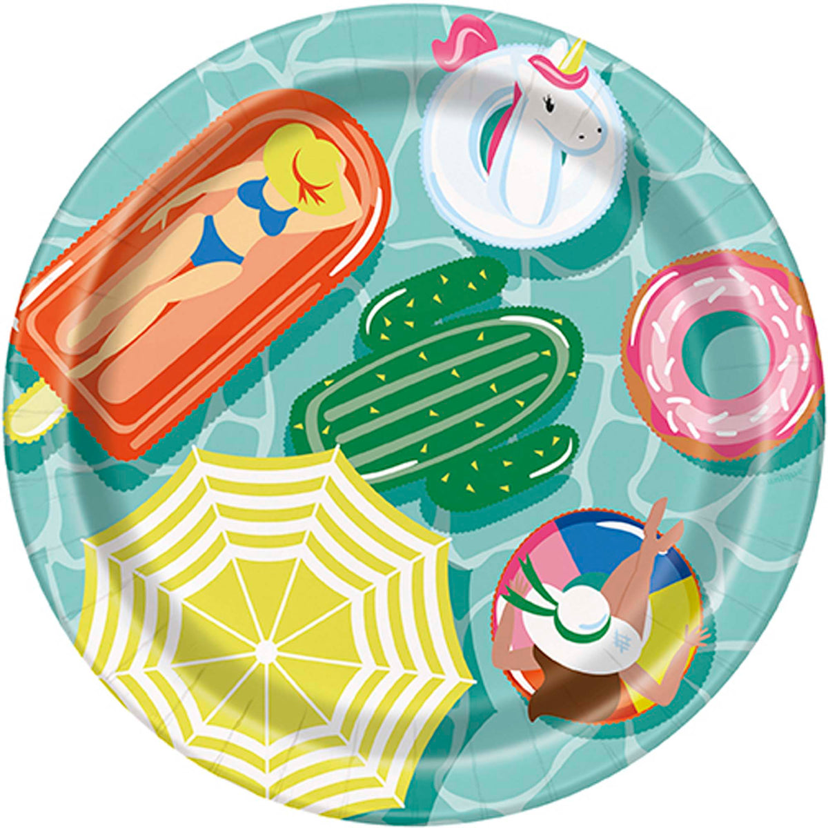 UNIQUE PARTY FAVORS Summer Summer Fun Small Round Dessert Paper Plates, 7 Inches, 8 Count 011179133543