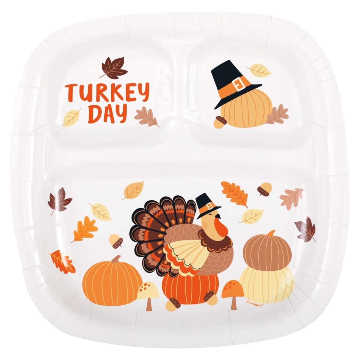 UNIQUE PARTY FAVORS Thanksgiving Turkey Day Large Square Lunch Paper Plates, 9 Inches, 8 Count 011179569946
