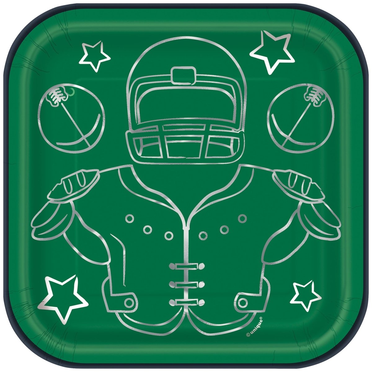 UNIQUE PARTY FAVORS Theme Party Football Small Square Dessert Paper Plates, 7 Inches, 8 Count 011179132096