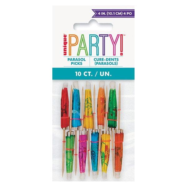 UNIQUE PARTY FAVORS Theme Party Multicolor Umbrella Picks, 4 Inches, 10 Count 011179039050