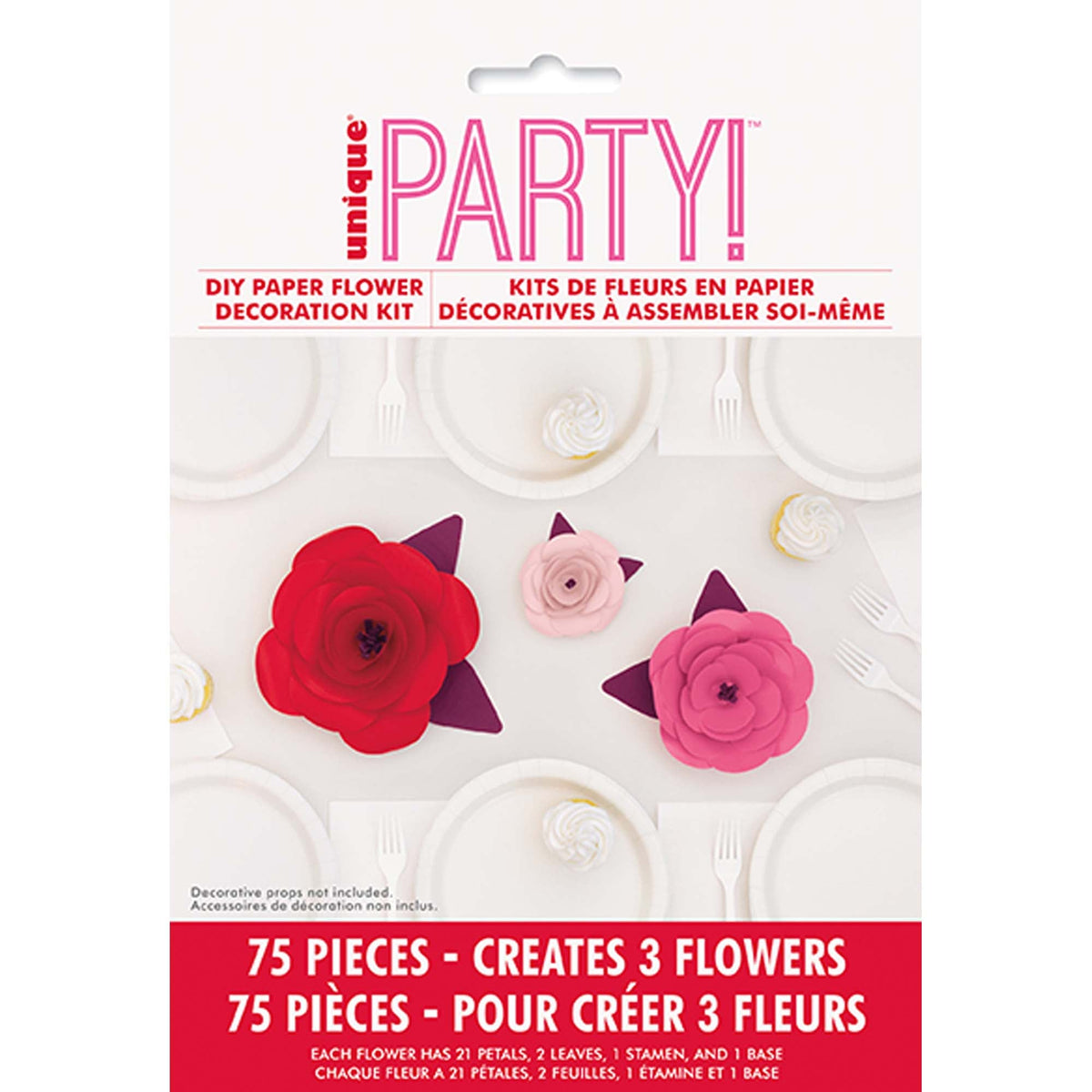 UNIQUE PARTY FAVORS Valentine's Day Elegant Valentine Paper Flower Table Centerpieces, 3 Count