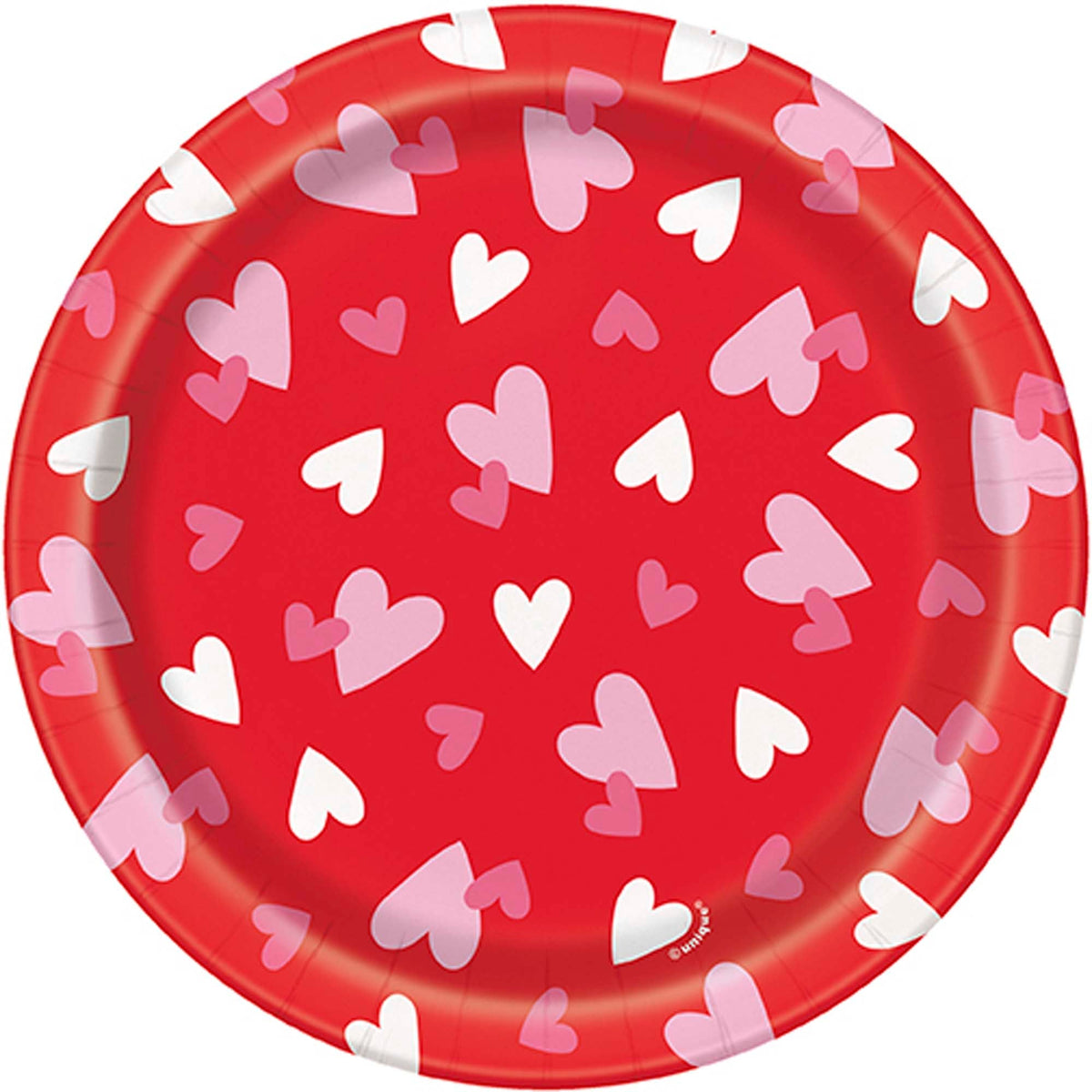 UNIQUE PARTY FAVORS Valentine's Day Fluttering Hearts Small Round Dessert Paper Plates, 7 Inches, 8 Count 011179300044