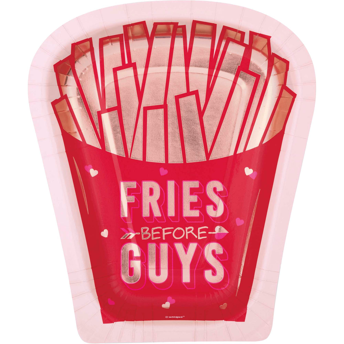 UNIQUE PARTY FAVORS Valentine's Day Lovely Galentine Large French Fries Shaped Lunch Paper Plates, 9 Inches, 8 Count