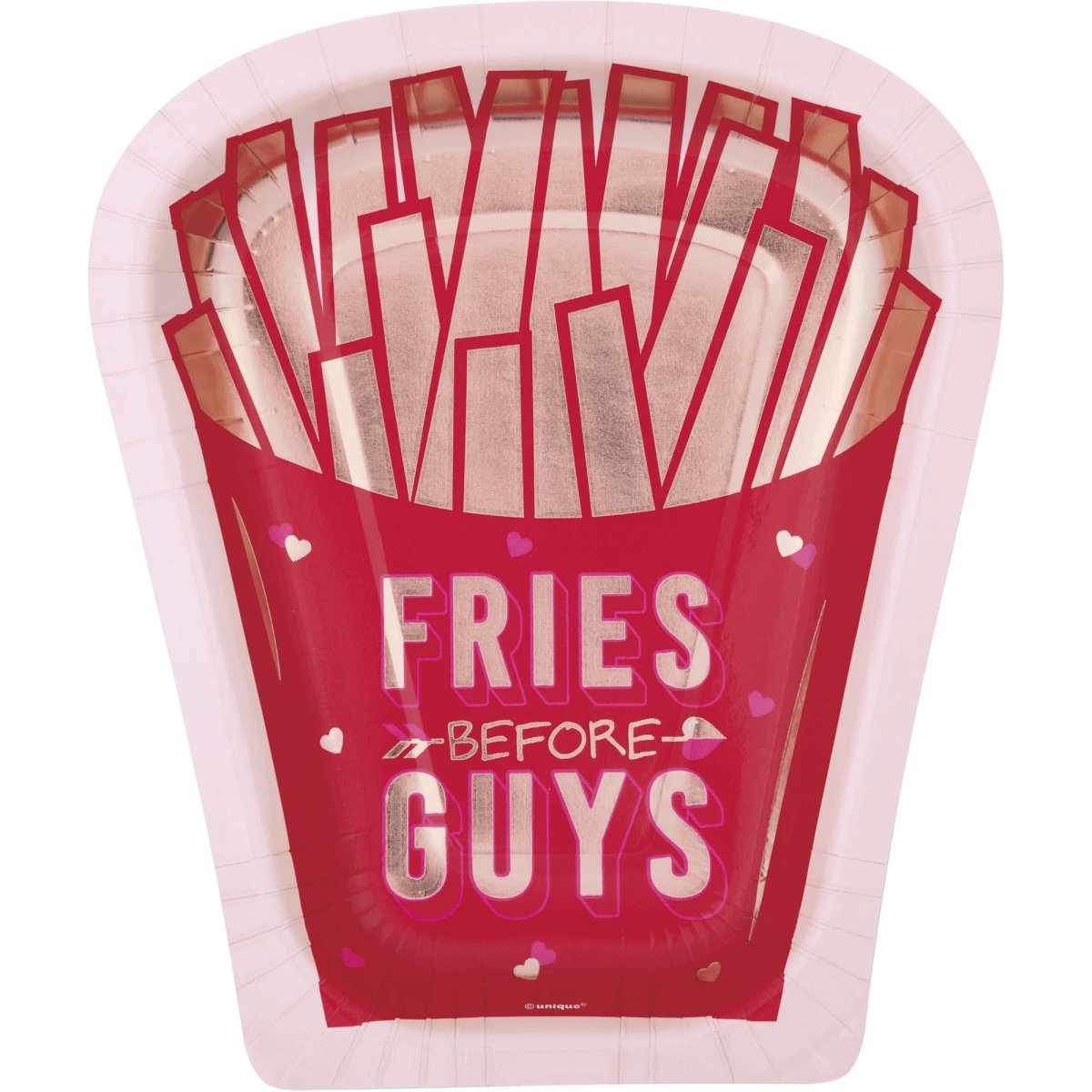 UNIQUE PARTY FAVORS Valentine's Day Lovely Galentine Large French Fries Shaped Lunch Paper Plates, 9 Inches, 8 Count