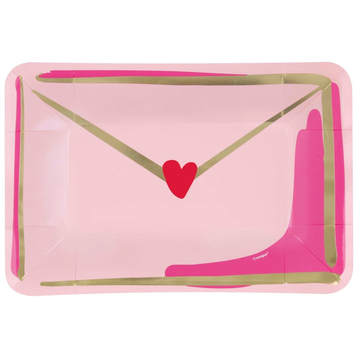 UNIQUE PARTY FAVORS Valentine's Day R & P Valentine's Day Envelope Shaped Appetizer Paper Plates, 8 Count 011179988099