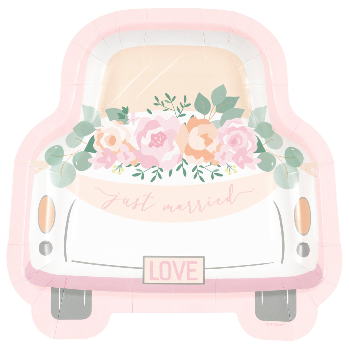 UNIQUE PARTY FAVORS Wedding Pink Blooms Bridal Large Lunch Paper Plates, 8 Inches, 8 Count 011179287093