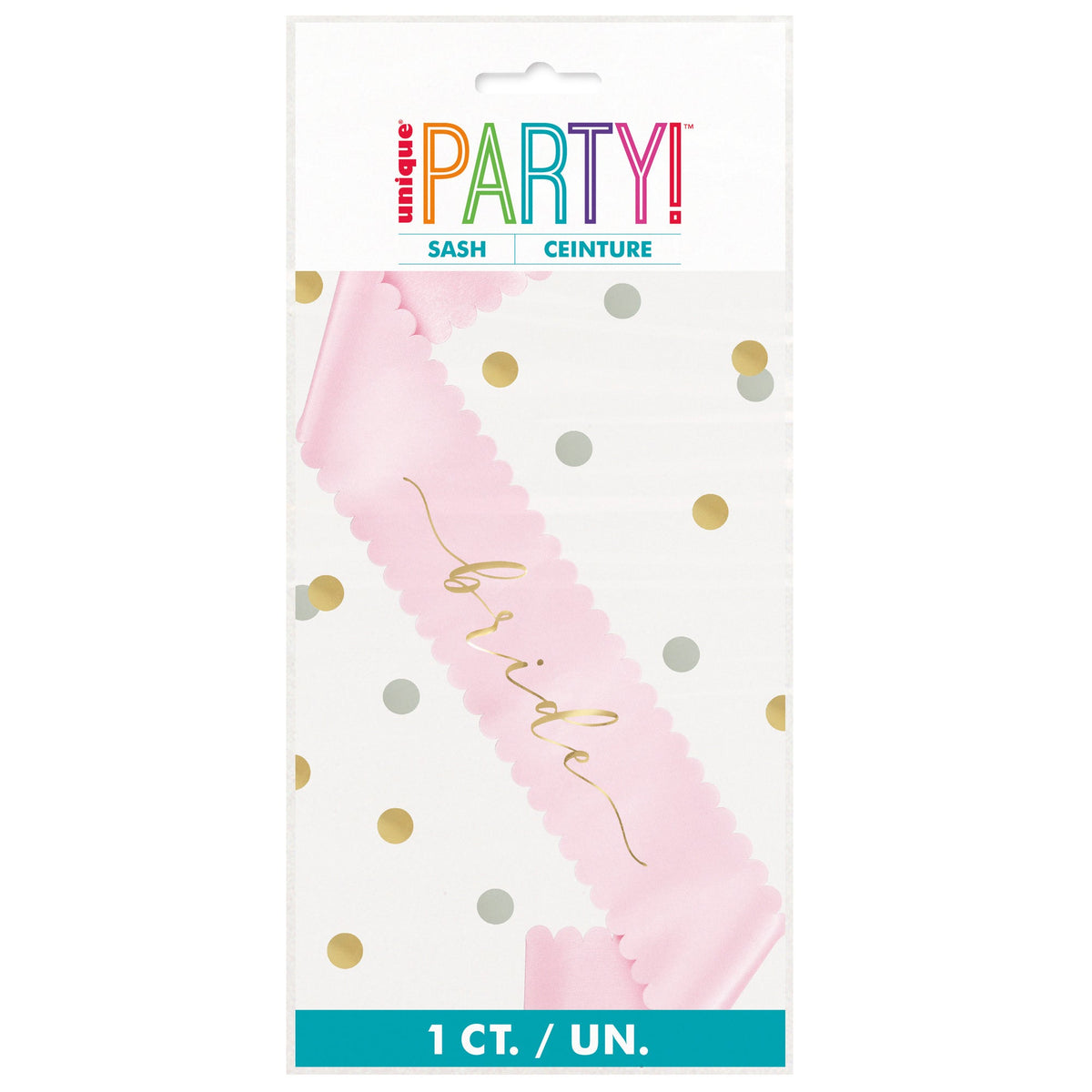 UNIQUE PARTY FAVORS Wedding Pink Blooms Bridal Scalloped Edge Bride Sash with Gold, 1 Count 011179287703