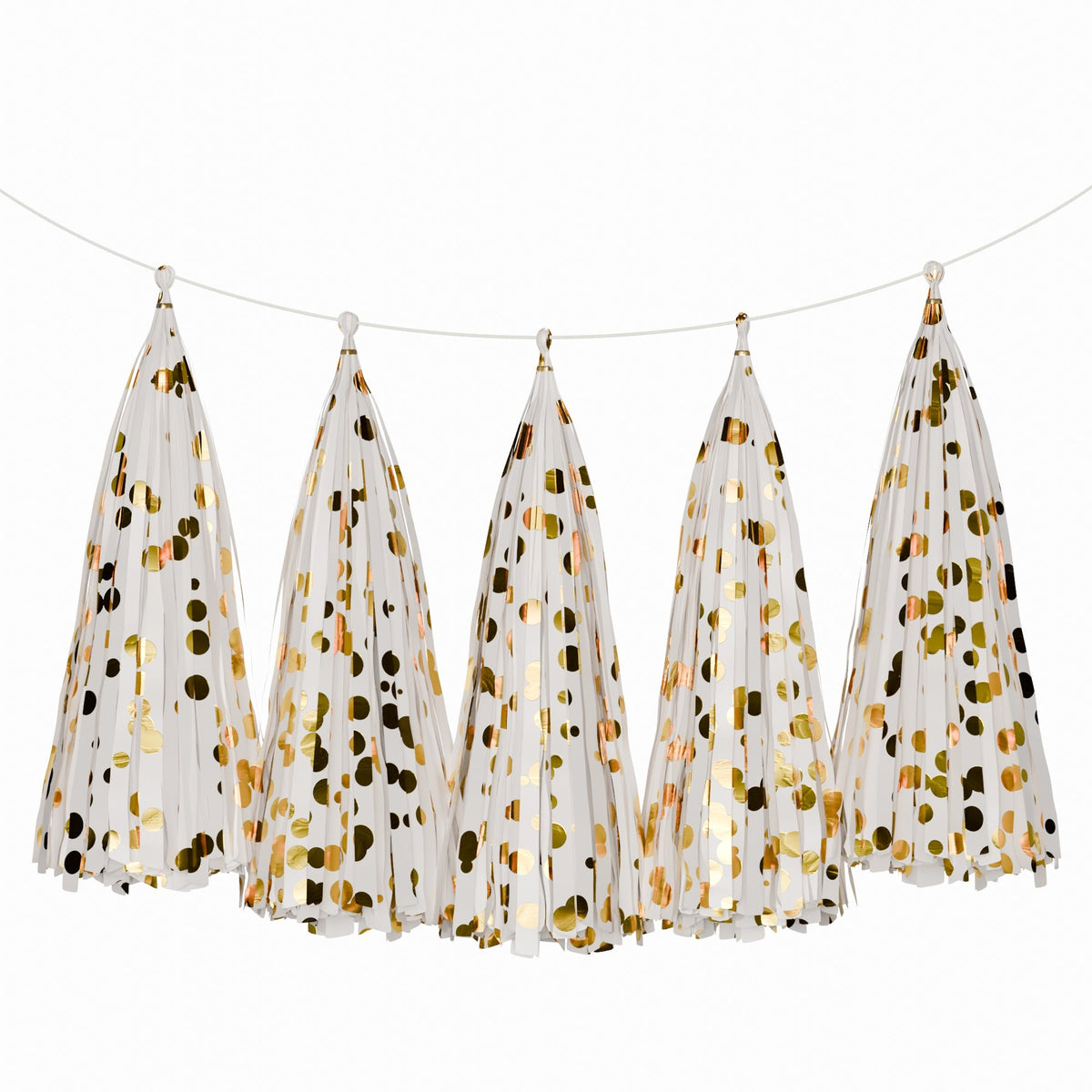 Weifang Mayshine Imp&exp co Decorations White & Gold Dots Tassel Garland, 5 Count 810064197291