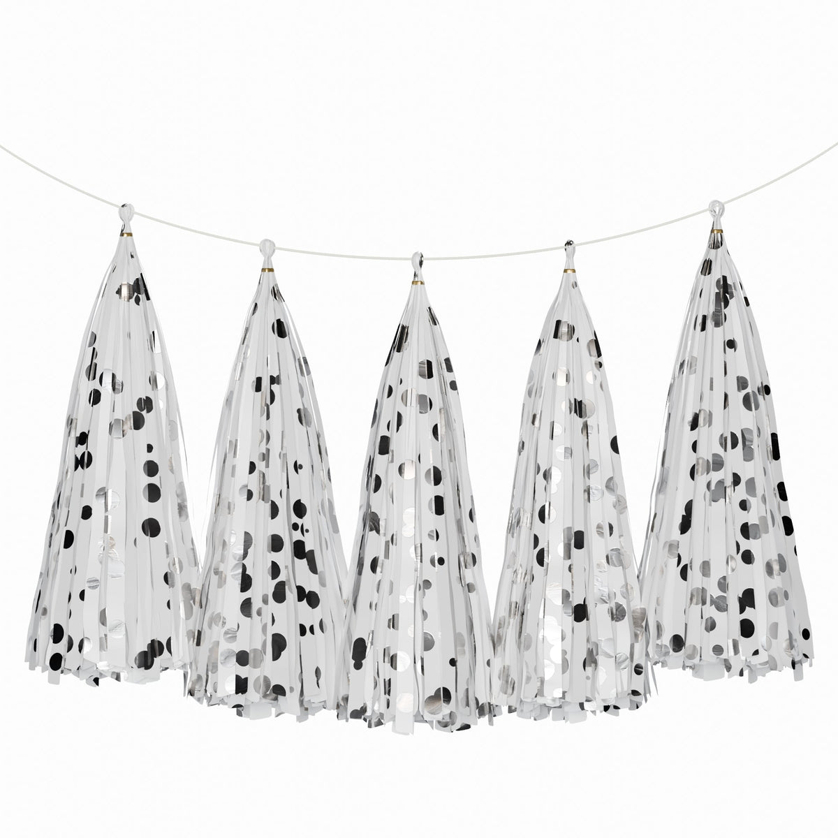 Weifang Mayshine Imp&exp co Decorations White & Silver Dots Tassel Garland, 5 Count 810064197307