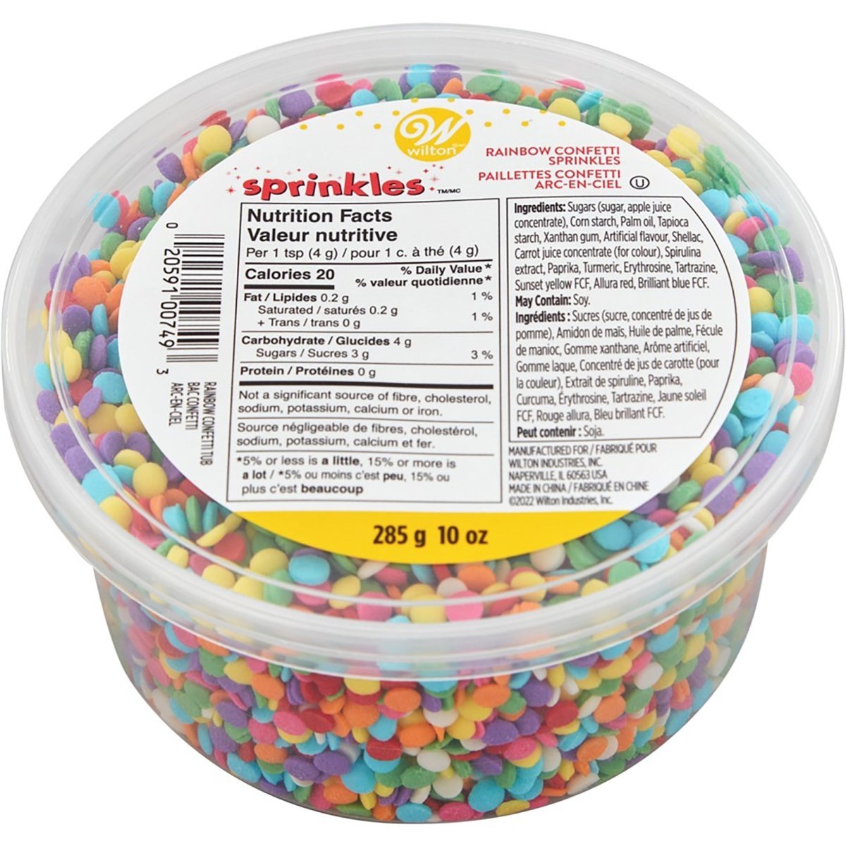 WILTON INDUSTRIES Cake Supplies Rainbow Confetti Tube Sprinkles, 10 Oz, 1 Count 020591007493