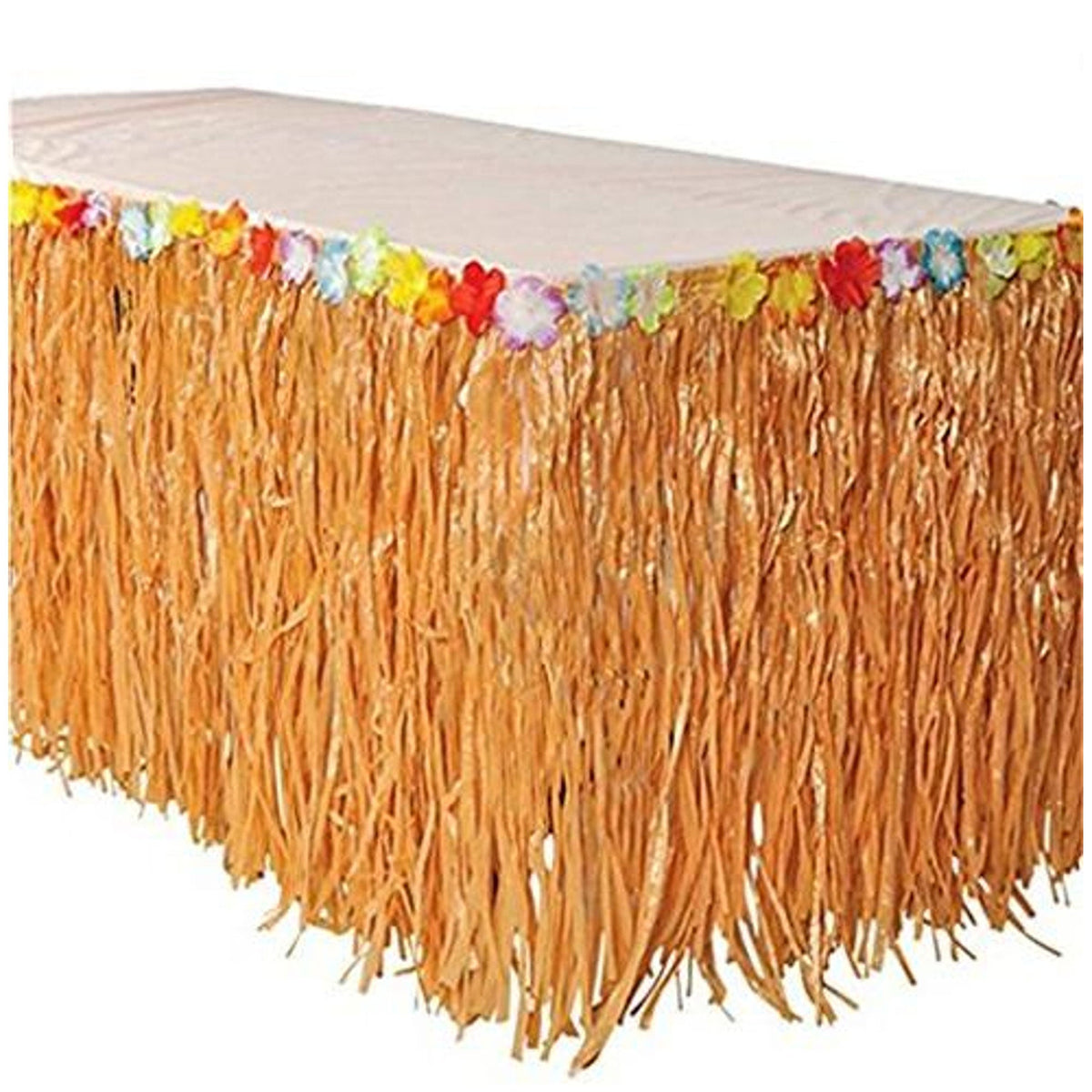 WRB SALES & MARKETING INC Theme Party Luau Table Skirt With Flower, Natural, 1 Count 049392232996