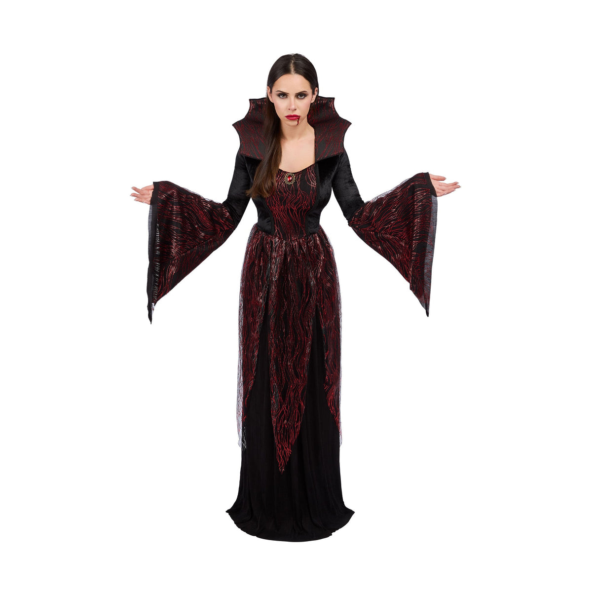 WUYI SHENGENMEI ARTS&CRAFTS CO., LTD Costumes Fire Vampiress Costume for Adults, Black and Red Dress