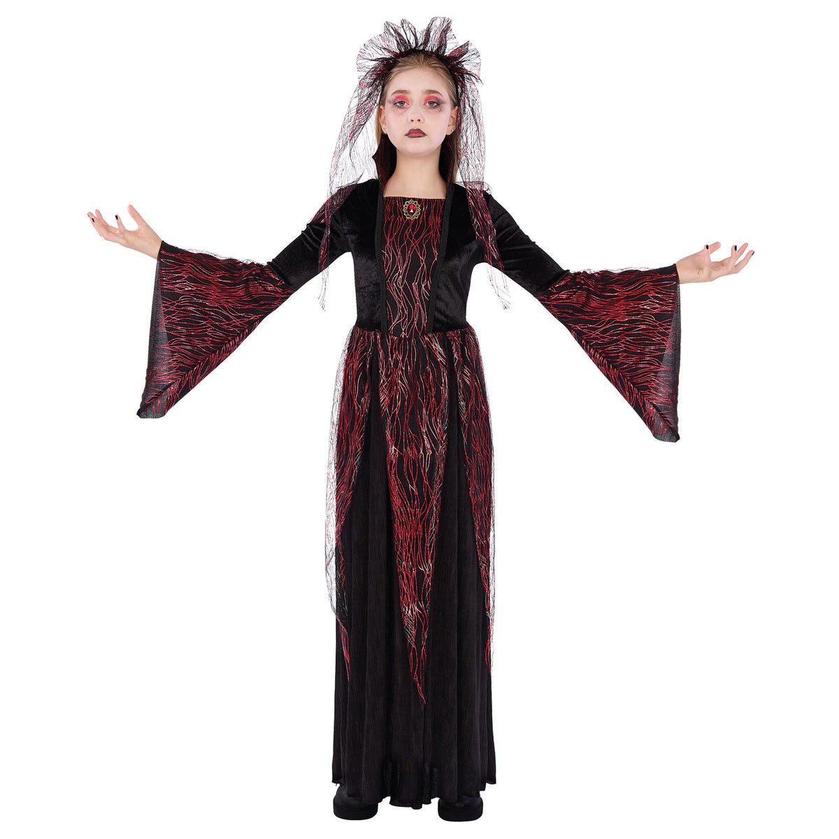 WUYI SHENGENMEI ARTS&CRAFTS CO., LTD Costumes Fire Vampiress Costume for Kids, Black and Red Dress